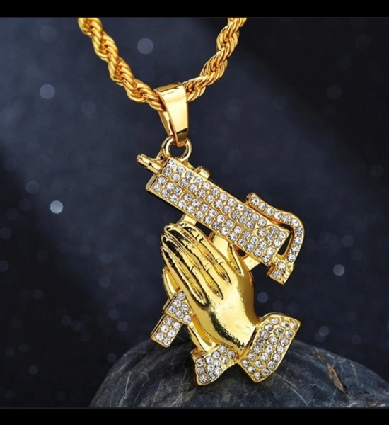 Praying Hands/Machine Gun Pendant Necklace