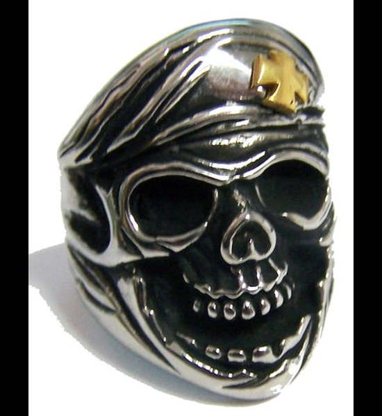 Skull W/Beret Hat Stainless Steel Ring