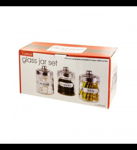 3 PC Labeled Glass Jar Set