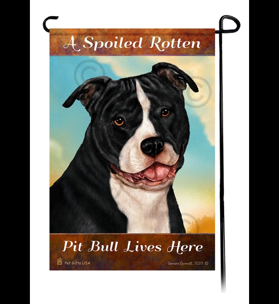 Spoiled Rotten Pit Bull Blk/White Garden Flag