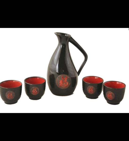 Japanese 5 PC Glazed Ceramic Sake Set