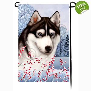 Siberian Husky Winterberries Garden Flag
