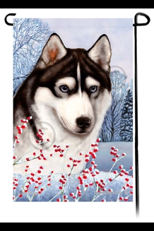 Siberian Husky Winterberries Garden Flag