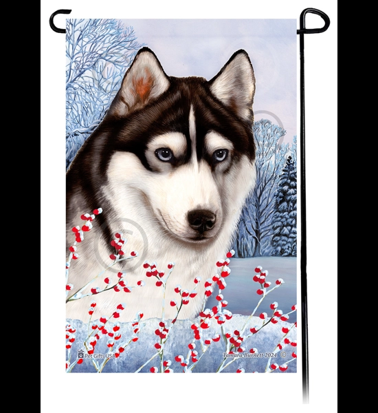 Siberian Husky Winterberries Garden Flag