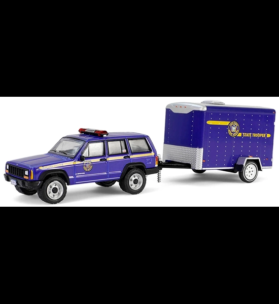 G.L. N.Y. State Police 2001 Jeep Cherokee W/Cargo Trailer 1/64 Diecast