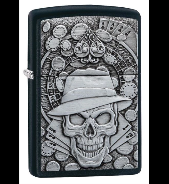 Gambling Skull Black Matte Zippo