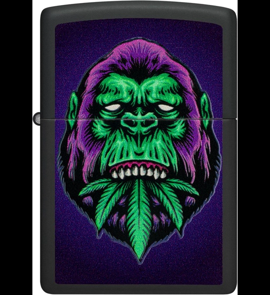 Gorilla W/Leaf Black Light Zippo Lighter