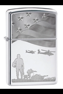 Soldiers And American Flag Polished Zippo Lighter