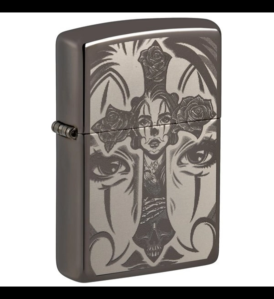 Skull W/Cross Photo Black Ice Zippo Lighter