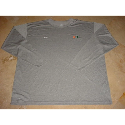 Nike Miami Hurricanes Long Sleeve Performance Dri-Fit Shirt Gray 3XL