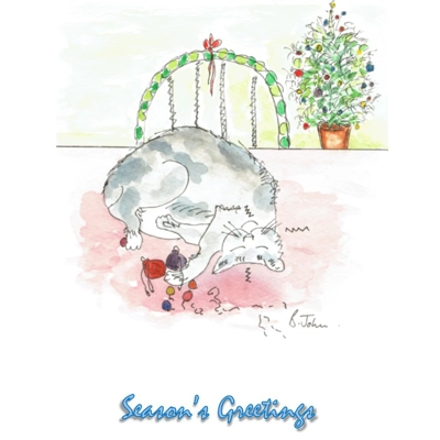 Cat with Seasons Greetings - Pen & Wash Notelet Card Cat with Seasons Greetings - Pen & Wash Notelet Card