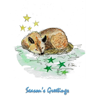 Fox with Seasons Greetings - Pen & Wash Notelet Card Fox with Seasons Greetings - Pen & Wash Notelet Card