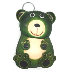 130 Bear w/o Leaf Leather Coin Purse Forest DSQB130