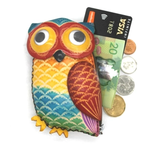 6121 Owl Leather Coin Purse Forest DSQB6121