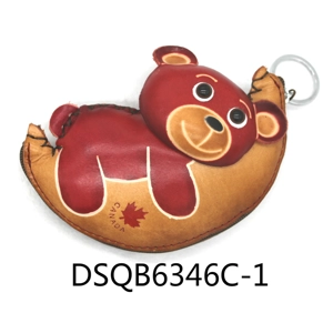 6346C Bear on Moon Leather Coin Purse Canada Souvenir