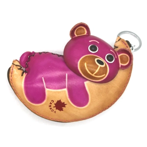 6346C Bear on Moon Leather Coin Purse Canada Souvenir