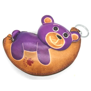 6346C Bear on Moon Leather Coin Purse Canada Souvenir