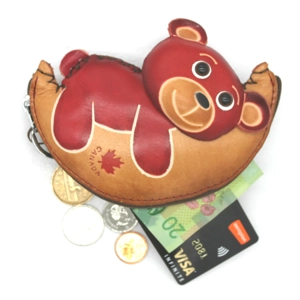 6346C Bear on Moon Leather Coin Purse Canada Souvenir