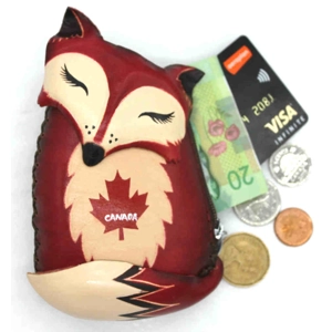 J033C Fox Leather Coin Purse Canada Souvenir