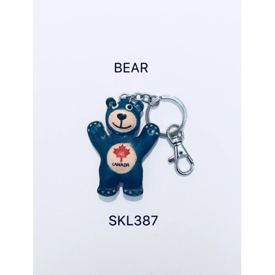 SKL387 Bear with Maple Leaf Leather Key Chain Assorted Colors
