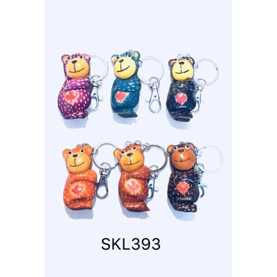 SKL393 Bear with Maple Leaf Leather Key Chain Assorted Colors