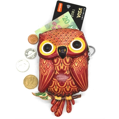 J032 Owl Leather Coin Purse Canada Souvenir