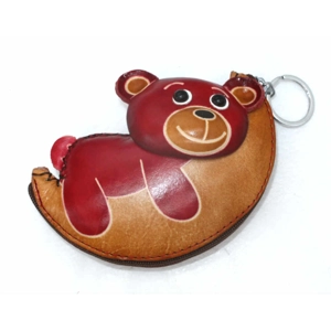 6346 Bear on Moon Leather Coin Purse Forest DSQB6346