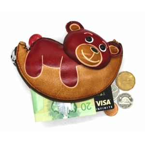 6346 Bear on Moon Leather Coin Purse Forest DSQB6346