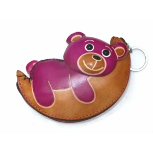 6346 Bear on Moon Leather Coin Purse Forest DSQB6346