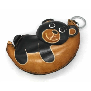 6346 Bear on Moon Leather Coin Purse Forest DSQB6346