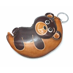 6346 Bear on Moon Leather Coin Purse Forest DSQB6346