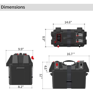 Trolling Motor Smart Battery Box Power Center with USB and DC Ports, Black