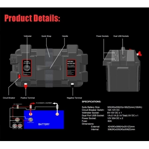 Trolling Motor Smart Battery Box Power Center with USB and DC Ports, Black