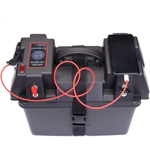 Trolling Motor Smart Battery Box Power Center with USB and DC Ports, Black