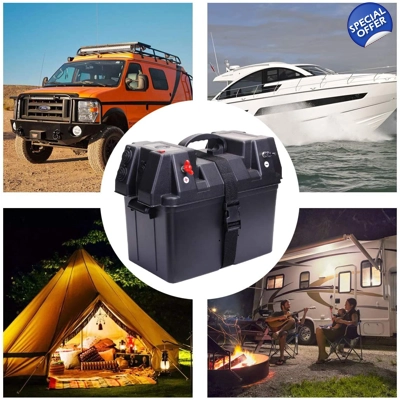 Trolling Motor Smart Battery Box Power Center with USB and DC Ports, Black title=