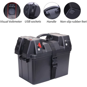 Trolling Motor Smart Battery Box Power Center with USB and DC Ports, Black