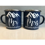Set of 2 Mr Mrs Enamel Camping Mugs with Date
