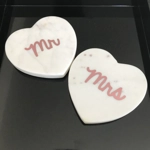 Set of 2 Mr Mrs Heart Shaped Marble Coasters