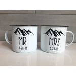 Set of 2 Mr Mrs Enamel Camping Mugs with Date