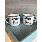 Set of 2 Mr Mrs Enamel Camping Mugs with Date
