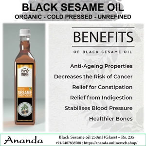 Organic Black Sesame oil 250ml Glass Bottle