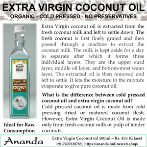 Organic Extra Virgin Coconut oil 500ml Glass bottle