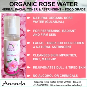 Organic Rose Water Spray (Food Grade) 200ml