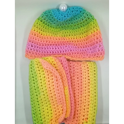 Ebuuks Pastel Variegated Hat and Scarf Set with Satin Lining