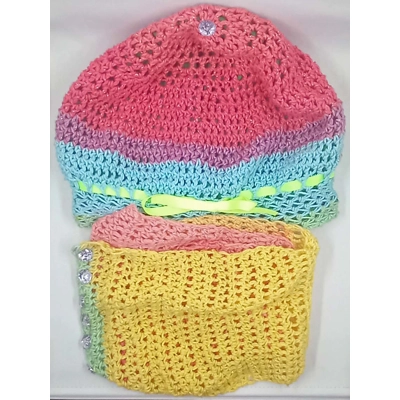 Ebuuks Sparkle Pretties Please Variegated Bozeman Knitted Hat and Scarf Set with Satin Lining