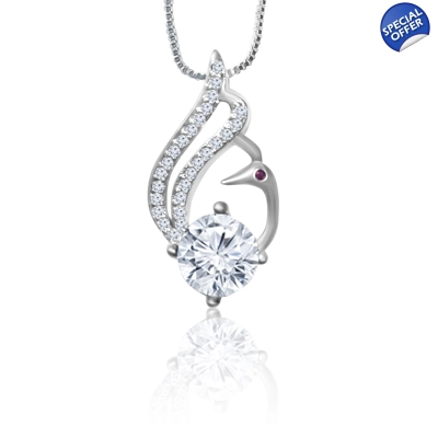 Graceful Swan 925 Sterling Silver and Cubic Zirconia Necklace