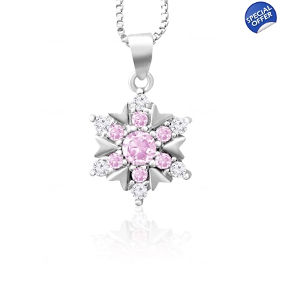 Pink Snowflake 925 Sterling Silver Necklace
