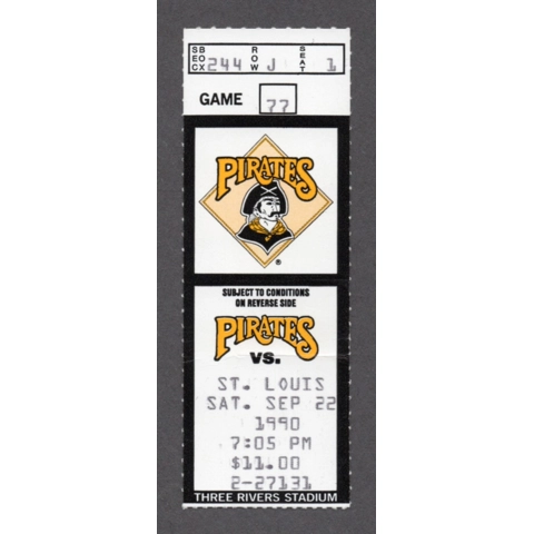 Barry Bonds HR 117 Pittsburgh Pirates vs St. Louis Cardinals 1990-09-22 Season Ticket Stub Ozzie Smith HIT 1794