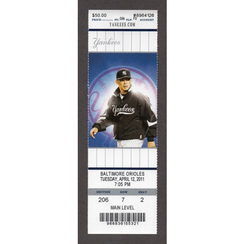 Vladimir Guerrero HR-445 - 2011-07-30 G2 New York Yankees vs Baltimore Orioles Full Season Ticket - Joe Girardi