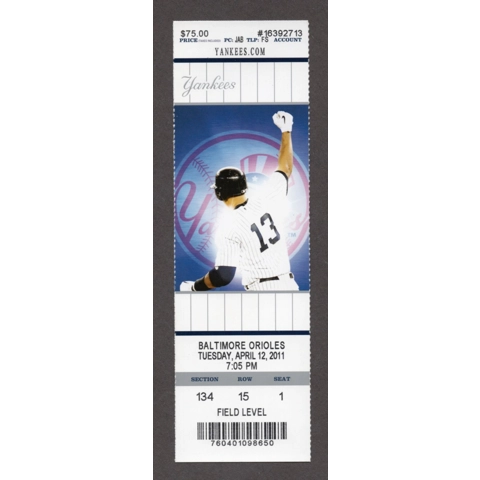 Vladimir Guerrero HR-445 - 2011-07-30 G2 New York Yankees vs Baltimore Orioles Full Season Ticket - Alex Rodriguez
